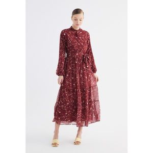 Trendyol Red Floral Pattern Chiffon Hijab Dress vyobraziť
