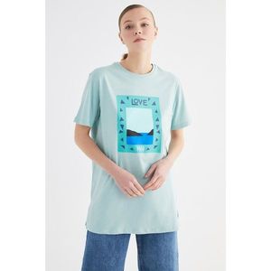 Trendyol Mint Love Printed Knitted T-Shirt-Tunic vyobraziť