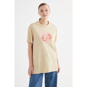 Trendyol Beige Printed Knitted T-Shirt-Tunic vyobraziť