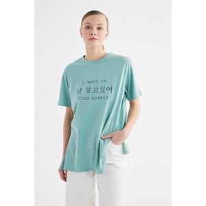 Trendyol Mint Printed Knitted T-Shirt-Tunic vyobraziť