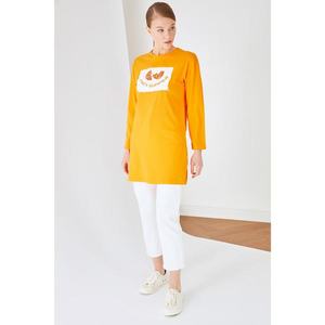 Trendyol Orange Printed Knitted Tunic T-shirt vyobraziť