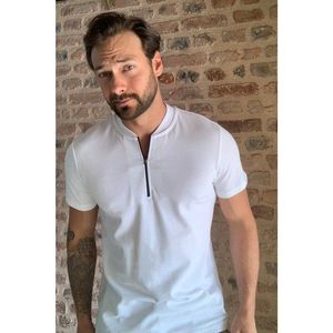 Trendyol White Male Slim Fit Zip T-Shirt vyobraziť