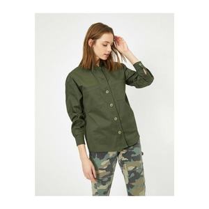 Koton Women's Green Pocket Detail Long Sleeve Shirt vyobraziť