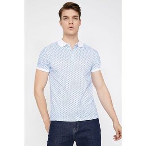 Koton Men's Blue Polo Collar Short Sleeve Patterned T-Shirt vyobraziť