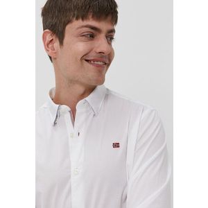 Bavlnená košeľa Napapijri pánska, biela farba, regular, s golierom button-down vyobraziť