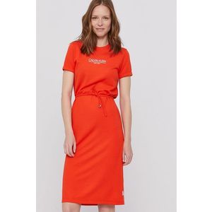 Šaty Calvin Klein oranžová farba, midi, rovné vyobraziť