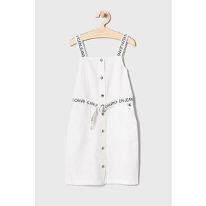 Dievčenské šaty Calvin Klein Jeans biela farba, mini, áčkový strih vyobraziť