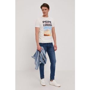 Tričko Pepe Jeans Manu pánske, biela farba, s potlačou vyobraziť