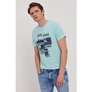 Tričko Pepe Jeans Miles pánske, tyrkysová farba, s potlačou vyobraziť
