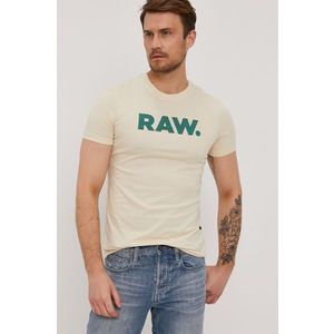 Tričko G-Star Raw pánske, krémová farba, s potlačou vyobraziť
