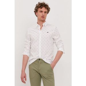 Bavlnená košeľa Lacoste pánska, biela farba, slim, s klasickým golierom vyobraziť
