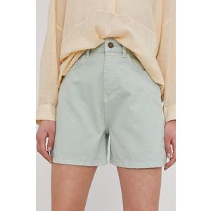 Rifľové krátke nohavice Answear Lab dámske, zelená farba, jednofarebné, vysoký pás vyobraziť