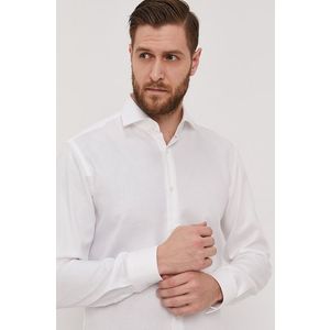 Bavlnená košeľa Boss pánska, biela farba, slim, s talianskym golierom vyobraziť