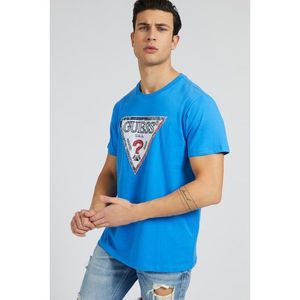 Guess modré pánske tričko Triesley Triangle Logo vyobraziť
