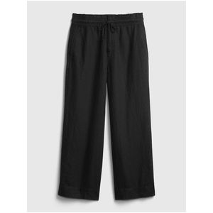 Nohavice high rise wide-leg pants in linen-cotton Čierna vyobraziť