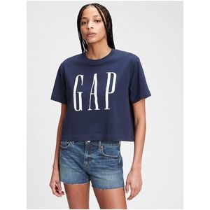Tričko GAP Logo cropped t-shirt Modrá vyobraziť