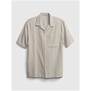 Košeľa linen-cotton button-front shirt Béžová vyobraziť