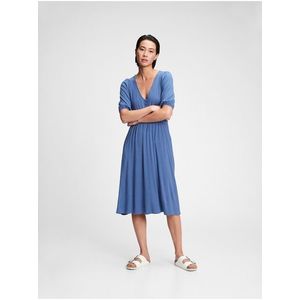 Šaty three-quarter sleeve midi dress Modrá vyobraziť