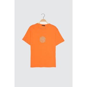 Trendyol Orange Embroidered Boyfriend Knitted T-Shirt vyobraziť