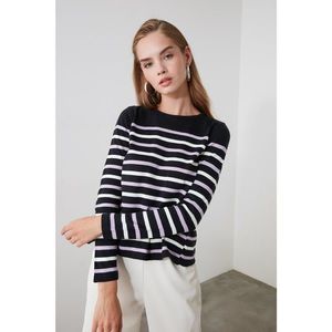 Trendyol Navy Striped Back Detailed Knitwear Sweater vyobraziť