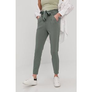 Nohavice Vero Moda dámske, zelená farba, rovné, vysoký pás vyobraziť
