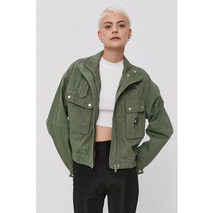 Rifľová bunda Tommy Jeans dámska, zelená farba, prechodná, oversize vyobraziť