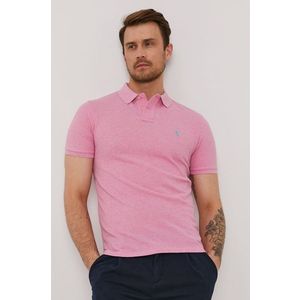 Polo tričko Polo Ralph Lauren pánske, ružová farba, jednofarebné vyobraziť