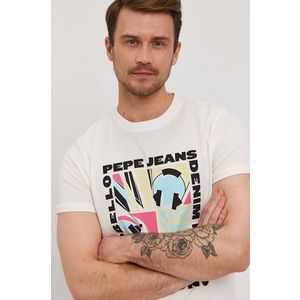 Tričko Pepe Jeans Mac pánske, biela farba, s potlačou vyobraziť
