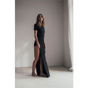 Šaty MUUV Side Slit čierna farba, maxi, priliehavé vyobraziť