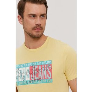 Tričko Pepe Jeans Mark pánske, žltá farba, s potlačou vyobraziť