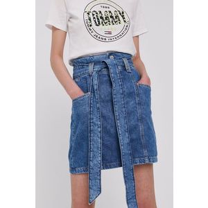 Rifľová sukňa Tommy Jeans mini, áčkový strih vyobraziť