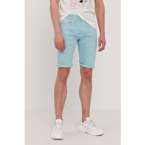 Rifľové krátke nohavice Pepe Jeans Stanley pánske, tyrkysová farba vyobraziť
