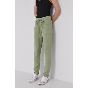 Nohavice Pepe Jeans Dash dámske, zelená farba, rovné, stredne vysoký pás vyobraziť