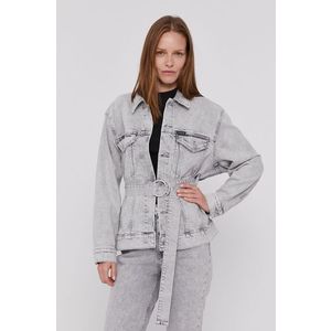 Rifľová bunda Calvin Klein Jeans dámska, šedá farba, prechodná vyobraziť