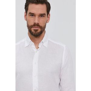 Košeľa Emanuel Berg pánska, biela farba, slim, s golierom button-down vyobraziť