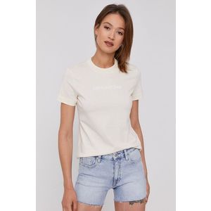 Tričko Calvin Klein Jeans dámske, krémová farba vyobraziť