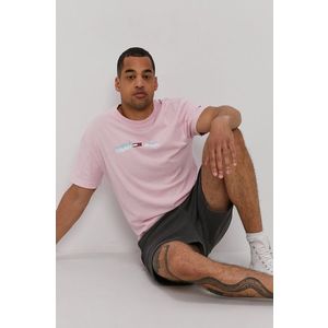 Tričko Tommy Jeans pánske, ružová farba, s potlačou vyobraziť