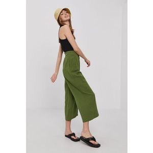 Nohavice Roxy dámske, zelená farba, strih culottes, vysoký pás vyobraziť