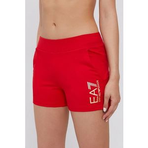 Šortky EA7 Emporio Armani dámske, červená farba, s potlačou, stredne vysoký pás vyobraziť