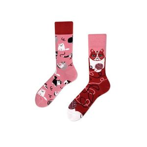 Červeno-ružové ponožky Playful Cat vyobraziť