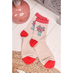 Smotanovo-červené ponožky Flora Socks vyobraziť