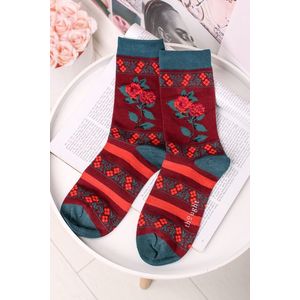 Bordové ponožky Folk Floral Socks vyobraziť