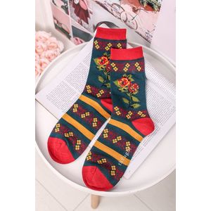 Tyrkysovo-červené ponožky Folk Floral Socks vyobraziť