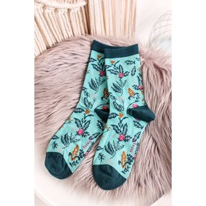 Tyrkysové kvetované ponožky Margery Flower Socks vyobraziť