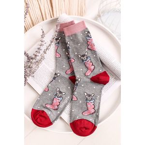 Sivé vzorované ponožky Jena Bamboo Christmas Kitten vyobraziť