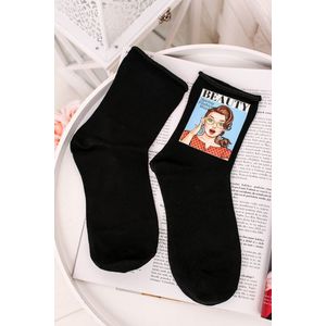 Dámske čierne ponožky s potlačou Pin-Up-Print S42 vyobraziť