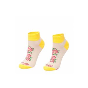 Béžovo-žlté kvetované členkové ponožky Žltý kvietok vyobraziť