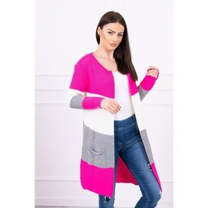 Sweater Cardigan in the straps pink neon+ecru vyobraziť