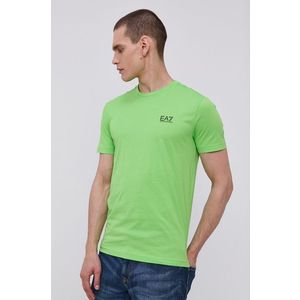 Bavlnené tričko EA7 Emporio Armani zelená farba, s nášivkou vyobraziť