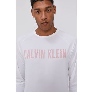 Tričko s dlhým rukávom Calvin Klein Performance pánske, biela farba, s potlačou vyobraziť